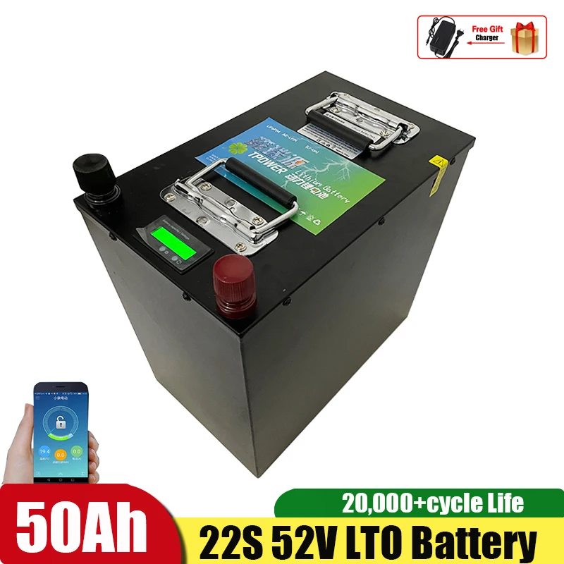 

20,000 Cycles 22S 52V 50Ah LTO with LCD Display for 48v Ebike Scooter Golf Cart Escooter Battery+10A Charger