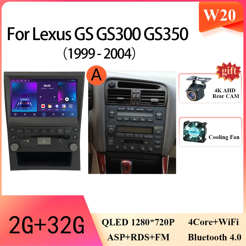 

9-дюймовый Android Auto для Lexus GS GS300 GS350 1999-2004 Автомобильный радиоприемник Стерео Мультимедийный видеоплеер GPS-навигация 5G wifi Без 2din