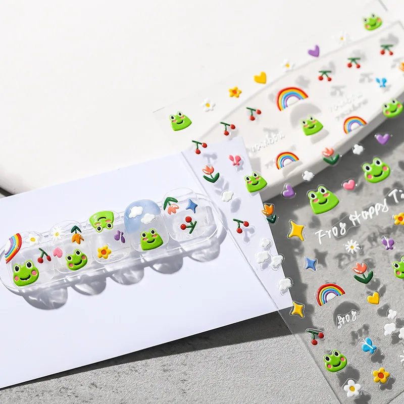 

1pc Cute Frog Nail Sticker Self-adhesive 3D Relief Animal Nail Decals Nail Art Decorations Nail Design Manicure Accessories