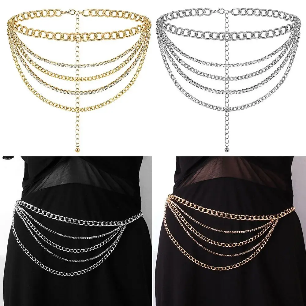 

Men Unisex Harajuku Jeans Pants HipHop Multilayered Rhinestone Chain Heavy Duty Waist Hook Link Coil Gothic Keychains