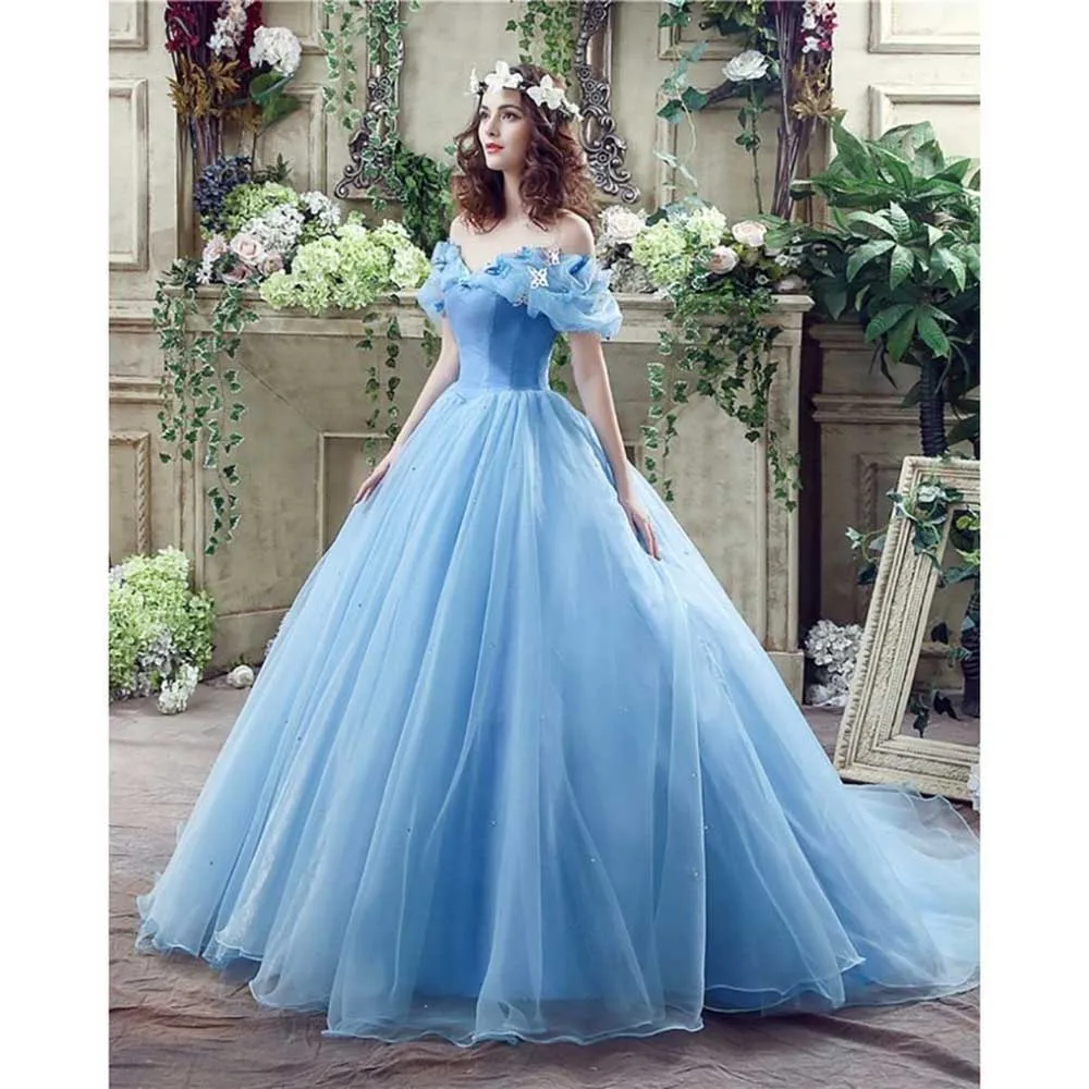 Роскошные изысканные синие платья Quinceanera 15 с открытыми плечами длиной до пола