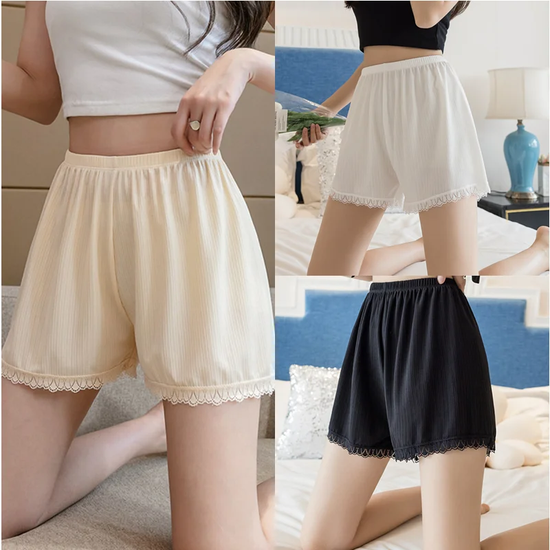 Summer NEW Loose Ice Silk Safety Pants Women's Large Size Anti-glare Thin Bottoming Shorts High Waist Breathable Leggings