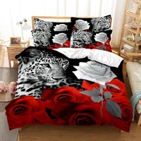 leopard%ef%bc%8cred rose bedding duvet cover set 3d digital printing bed linen fashion design comforter cover bedding sets bed set
