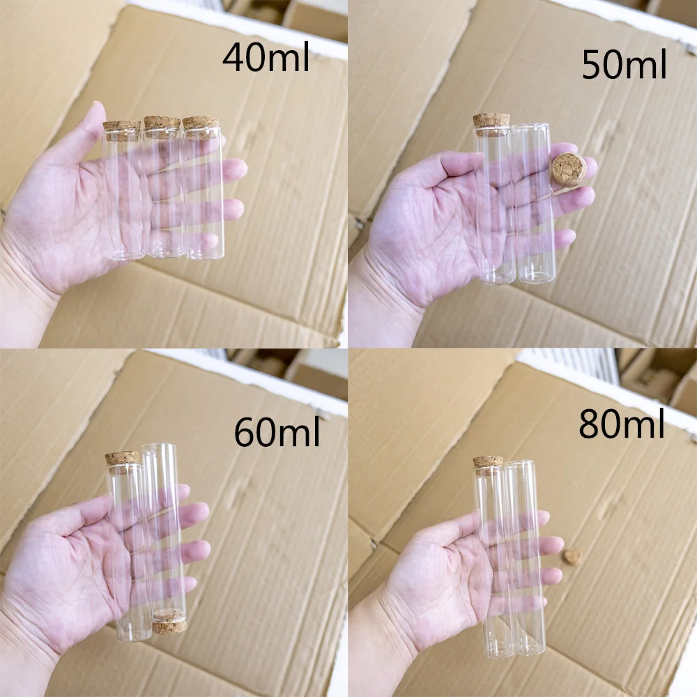 

40ml 50ml 60ml 80ml Glass Bottle Decoration Cork Clear Jars Hyaline Vitreous Festival Present Vials Empty Crafts Gift 12Pcs