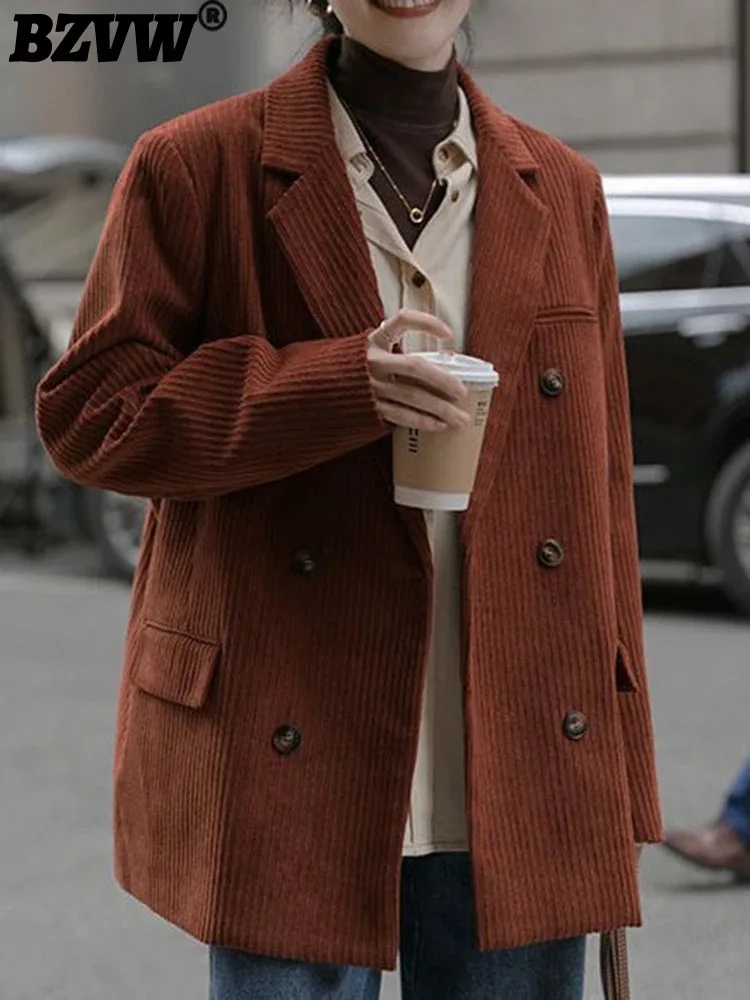 BZVW повседневный винтажный вельветовый хлопковый пиджак женский двубортный с