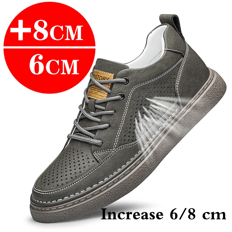 

Men Sneakers Elevator Shoes Hidden Heels Hollow Breathable Heightening Shoes For Man 6CM 8CM Increase Casual Sports Height Shoes