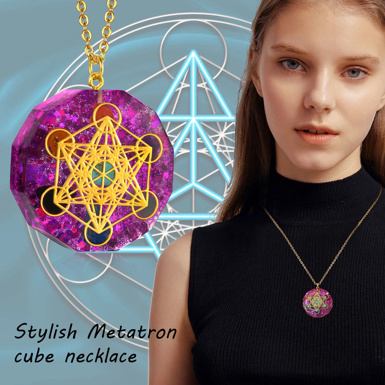 Metatron кубические ожерелья для женщин синяя подвеска крутая звезда Девушки шеи