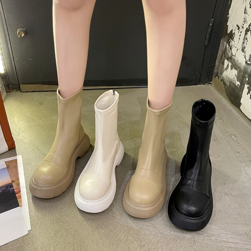 

Ботинки женские на молнии, с круглым носком, на плоской подошве, однотонные