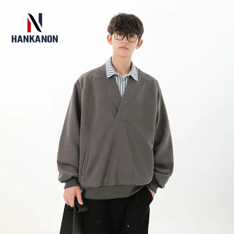 Мужской свитер с V-образным вырезом из хлопка унисекс повседневный однотонный