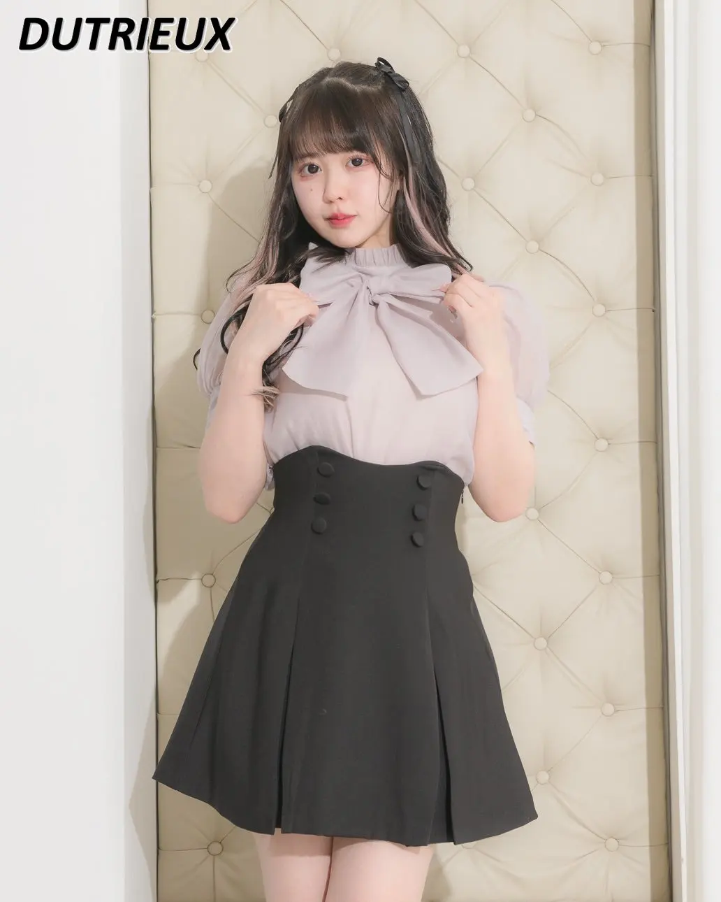 

Spring Summer Women's Skirt Japanese Style Solid Color Fashion Elegant High Waist Skirt Loose Casual Black Skirt for Lady