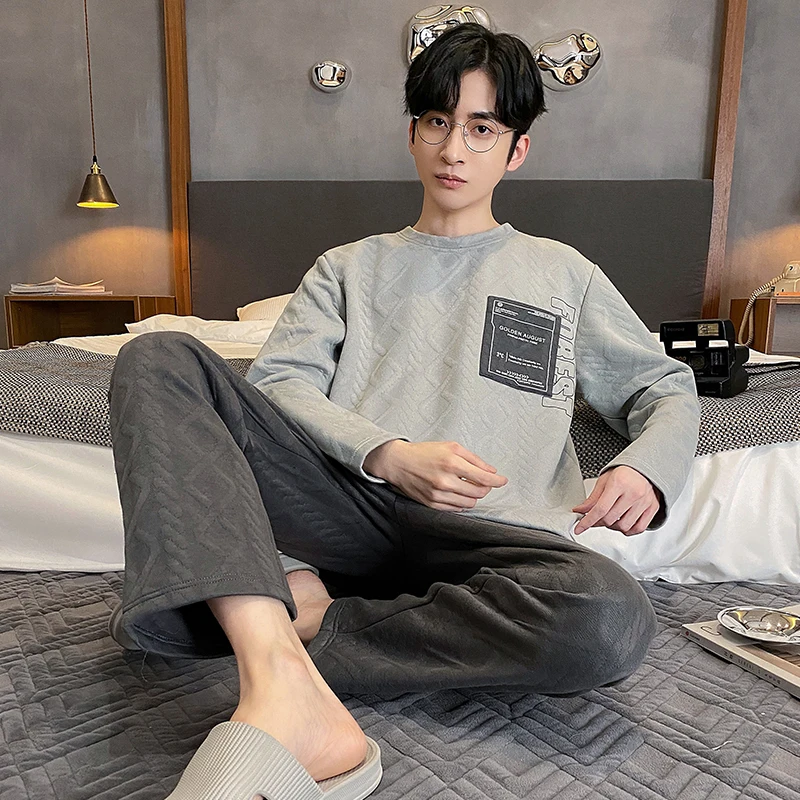 QUHENG Newest 2022 Cotton Pijama for Men 2 Pieces Lounge Sleepwear Autumn Long Sleeved Winter Home Clothes Man Pyjamas Set