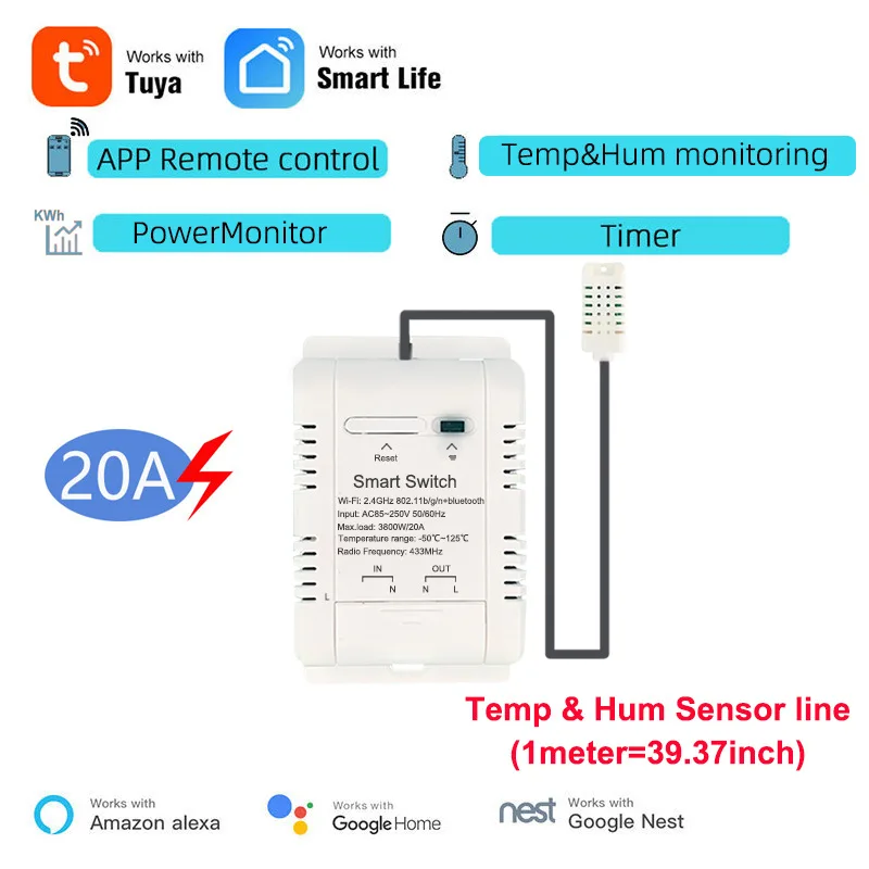 

OUIO Умный Wi-Fi выключатель температуры и влажности 16A