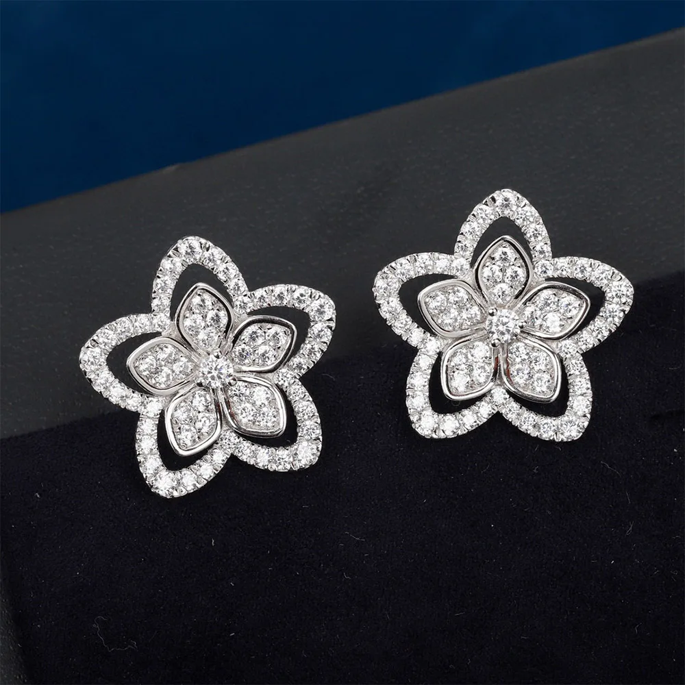 

Trend High Quality Brand Luxury Crystal Flower Stud Earrings For Women Girl Real 925 Sterling Silver Ear Pin Gift Jewelry