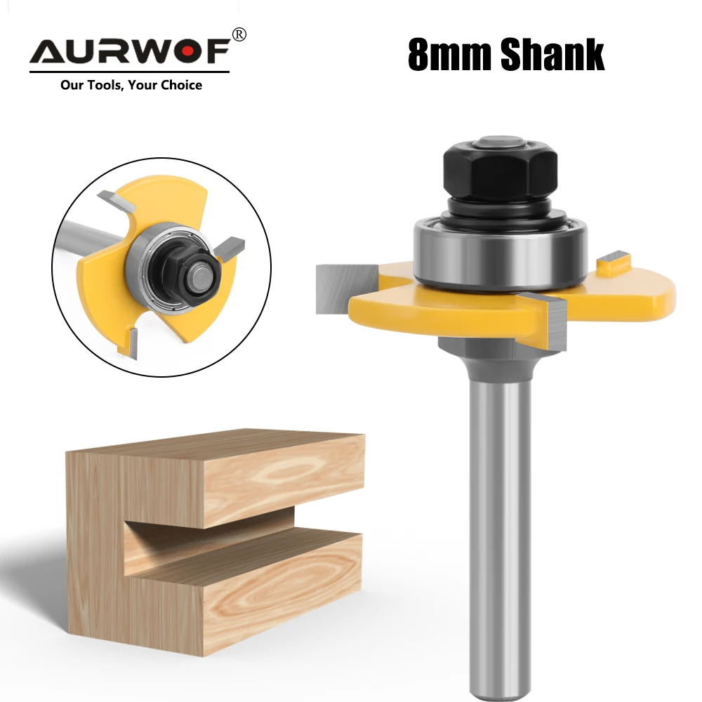 AURWOF 8mm Shank T Slot Router Bit with Bearing Slotting Milling Cutter for Woodworking -C C081444706Y