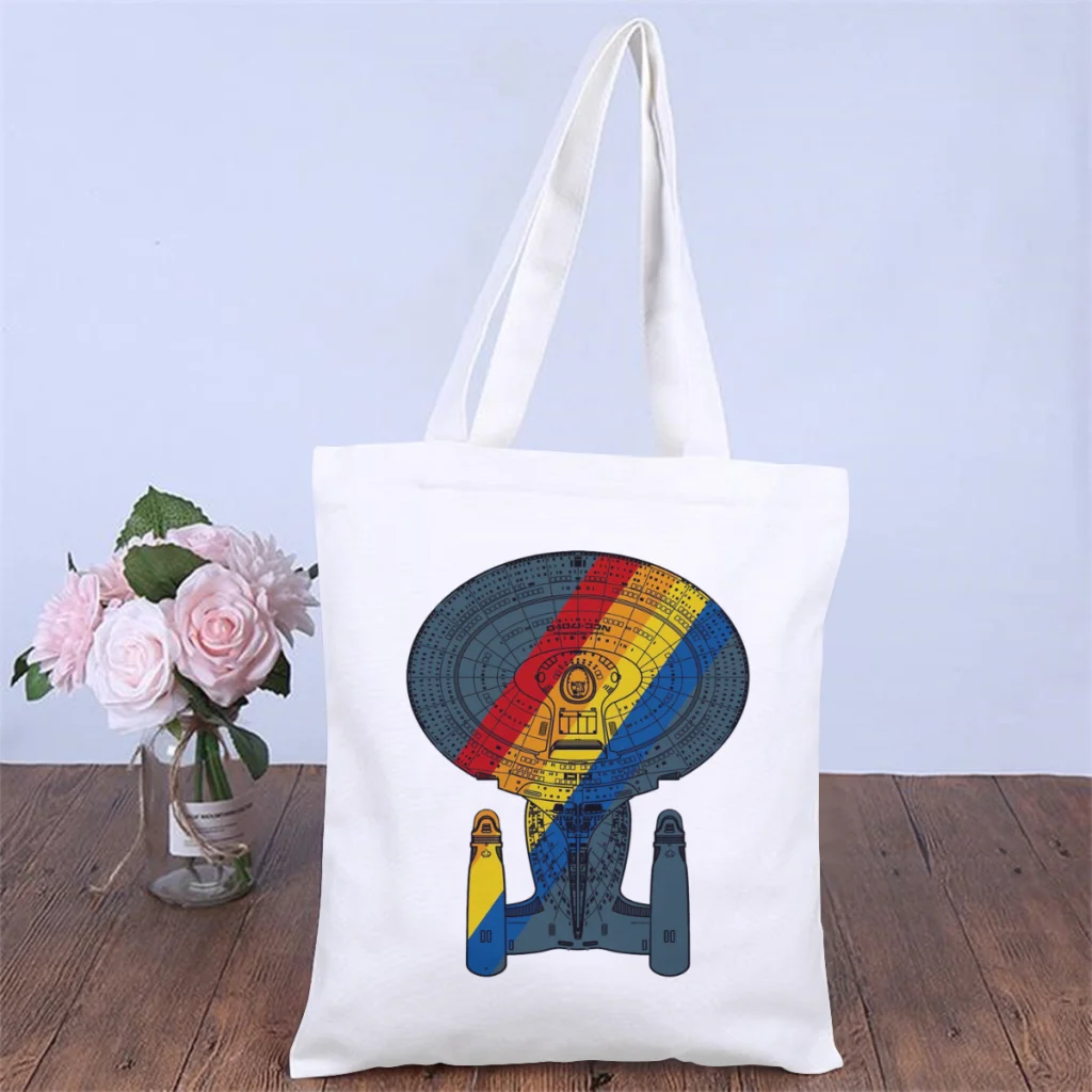 

Next Generation Ship Portrait Rainbow FillHandbag Star Trek Science TV Shoulder Canva Bag Unisex Pocket Shopper HandBag Tote Bag