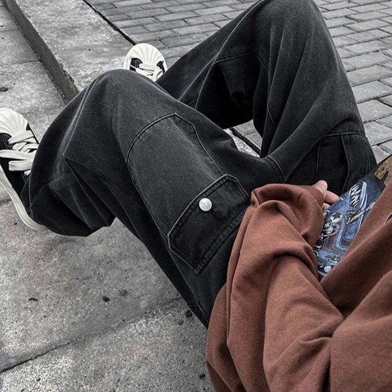 Streetwear Jeans For Men Y2k Straight Pants Fashion Men Clothing Blue Baggy Jeans Multi-pocket Cargo Pants 2023 Trend Trousers