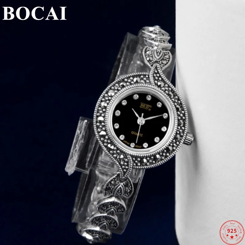 

BOCAI S925 Sterling Silver Bracelet for Women 2023 New Women's Fashion Simple Pure Argentum Watch-strap Bangle Wrist-watch