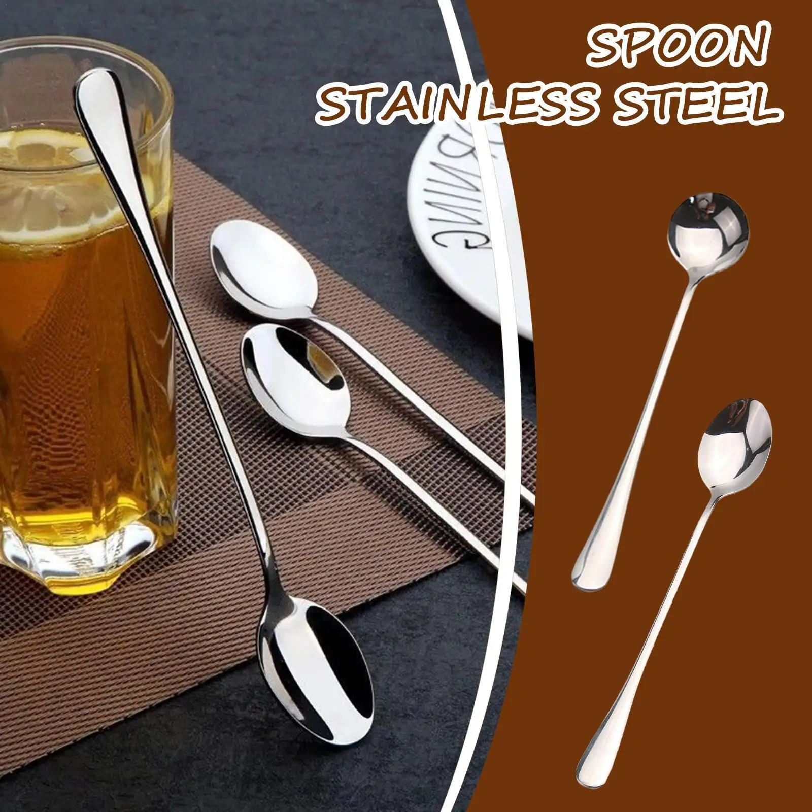 

1 шт., стальная кухонная ложка, суповые ложки для еды, перемешивание, кухонная ложка с длинной ручкой, столовая посуда N4z2