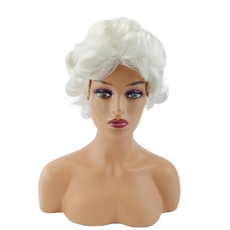 Европейская и американская белая мода короткие вьющиеся волосы белое химическое