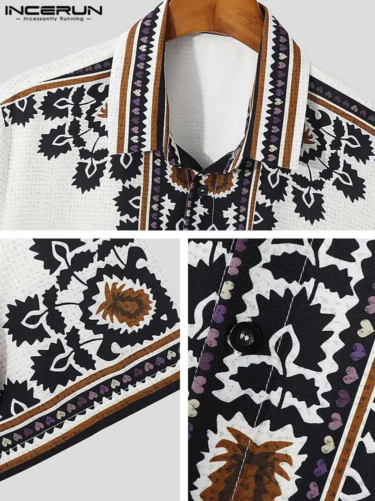 INCERUN Tops 2022 New Men's Stylish Symmetrical Printing Blouse Casual Streetwear Male Hot Sale Short Sleeve Lapel Shirts S-5XL