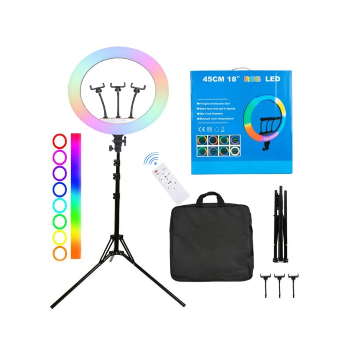 

18 Inch RGB Ring Light Photography Ring Lamp with Tripod Remote 45Cm LED Fill Light Dimmable Selfie Live Lighting
