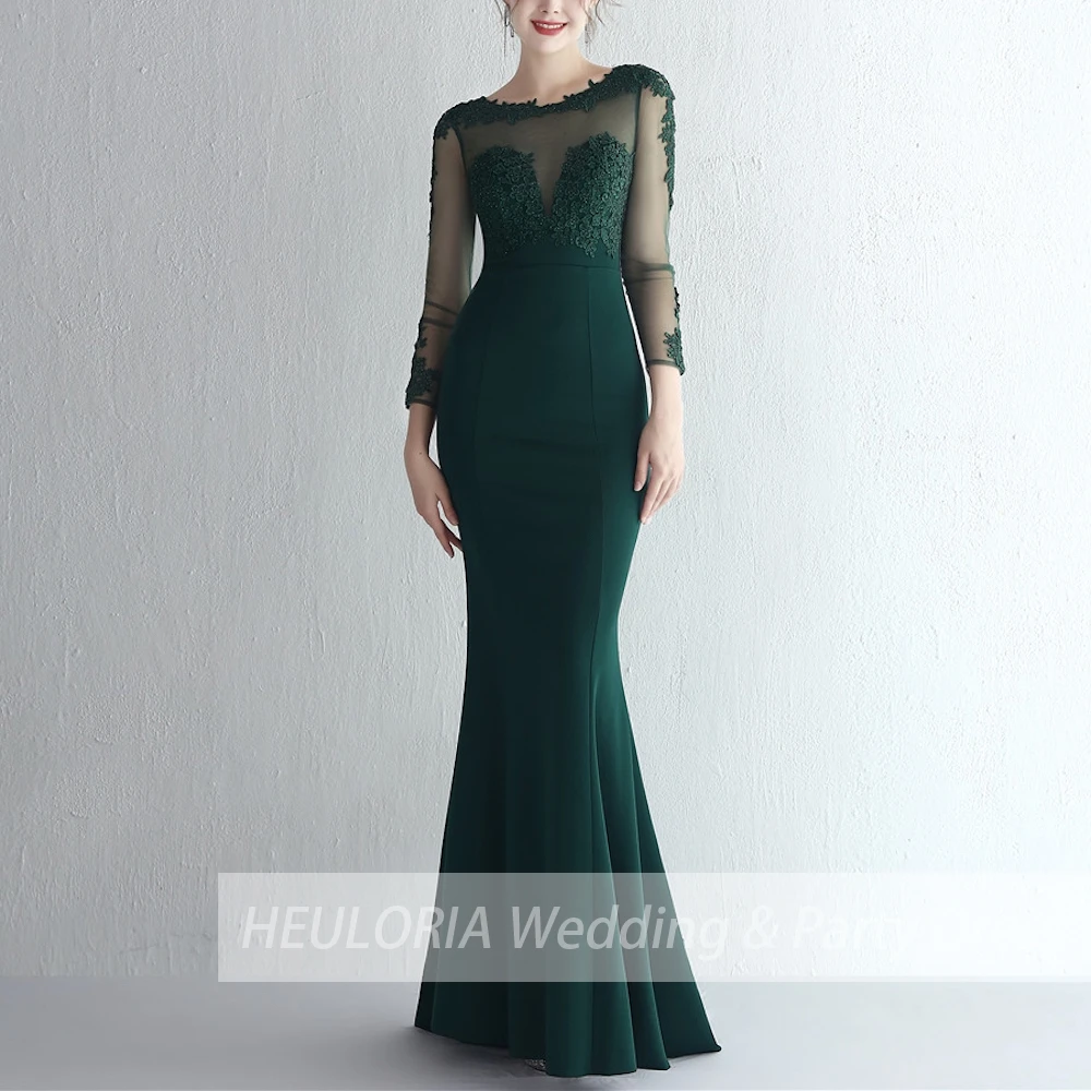 

Elegant Mermaid Evening Dresses for wedding long sleeve lace Long Formal prom Dresses plus size wedding party dress