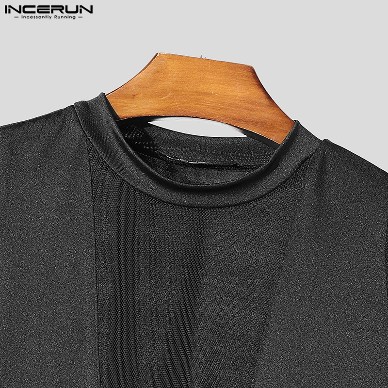 INCERUN топы в американском стиле сексуальная модная мужская сетчатая футболка