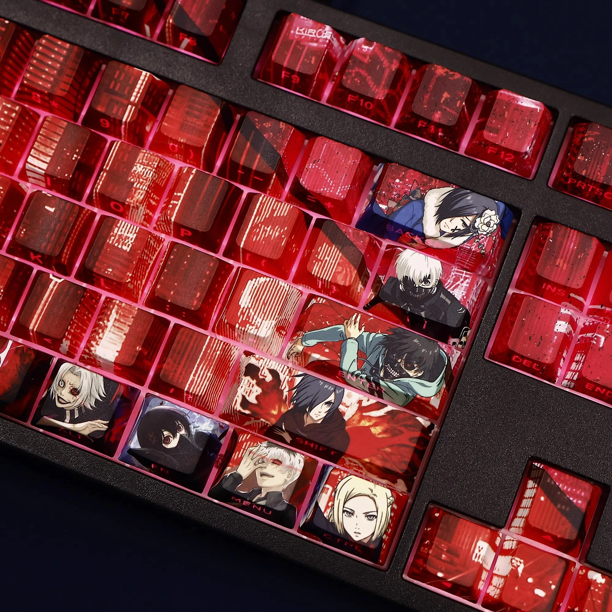 Фото 108 клавиш Tokyo Ghoul Kaneki Ken Keycap PBT Dye Subbed Side Printed Backlit Keycaps Аниме Мультяшные колпачки для ключей для ANSI 61 87 104 108 №4