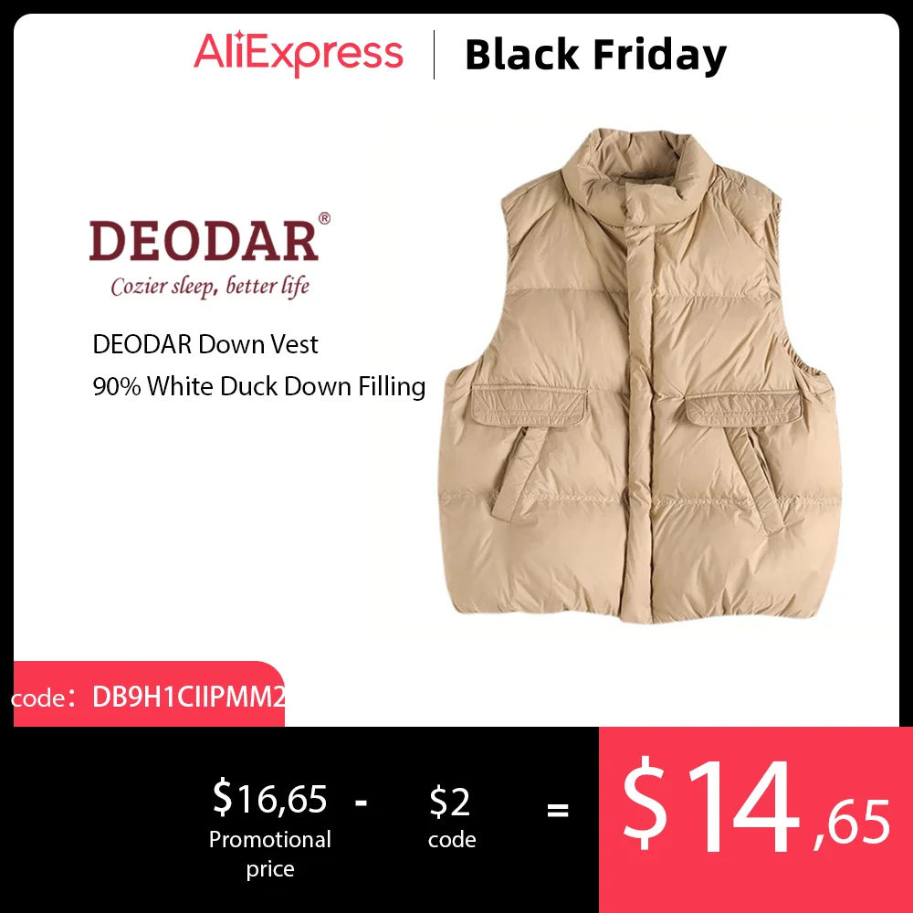 

DEODAR Women Winter Warm White Duck Dowm Vests Sleeveless Parkas Jacket Stand Collar Single Breasted Loose Solid Color Waistcoat