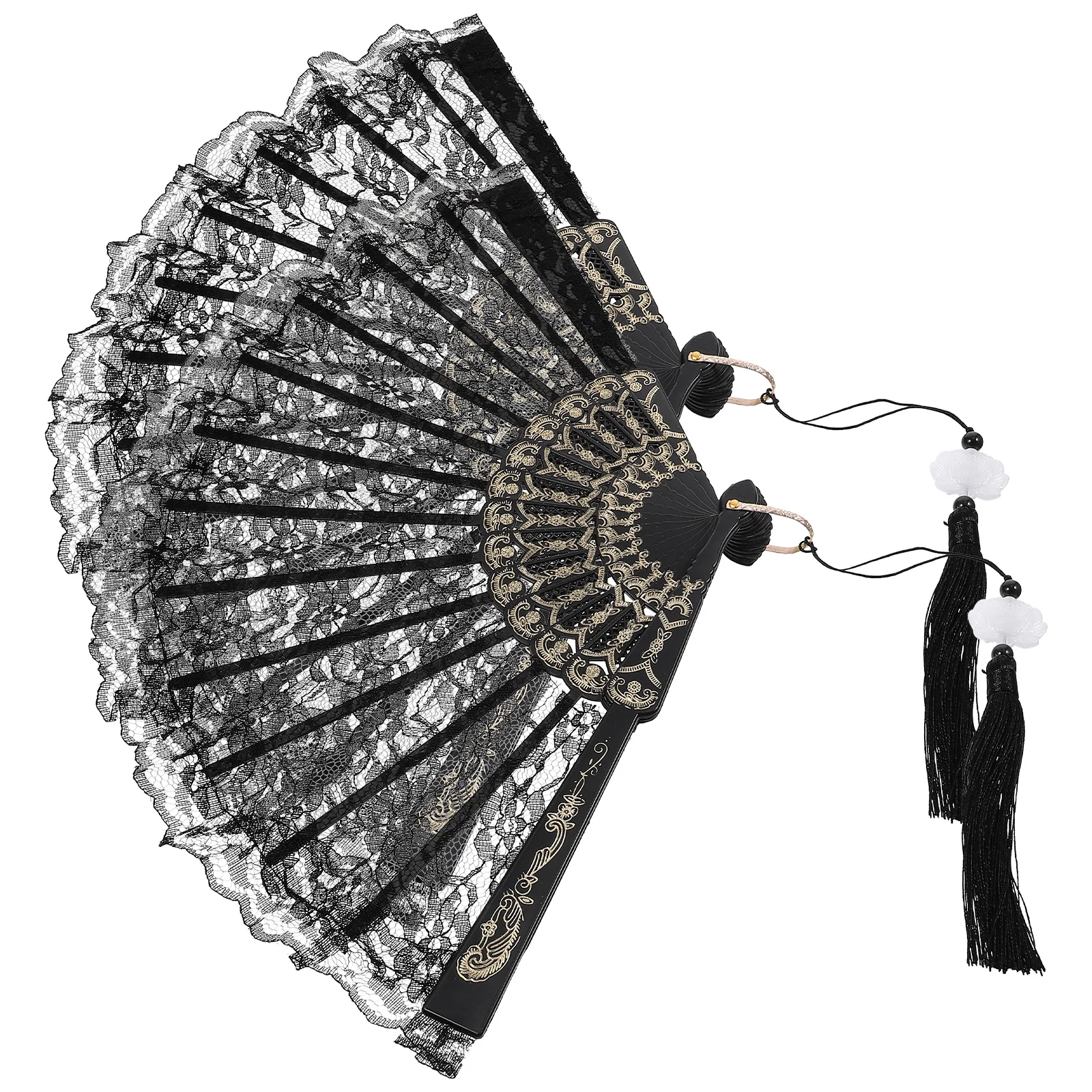 

2pcs Lace Folding Fan Vintage Hand Fan Fancy Dress Lace Fan Cosplay Performance Props