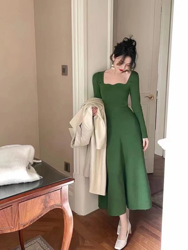 

Женское длинное трикотажное платье-свитер, повседневное однотонное облегающее Платье макси с открытой спиной, модель 2023 на осень и зиму