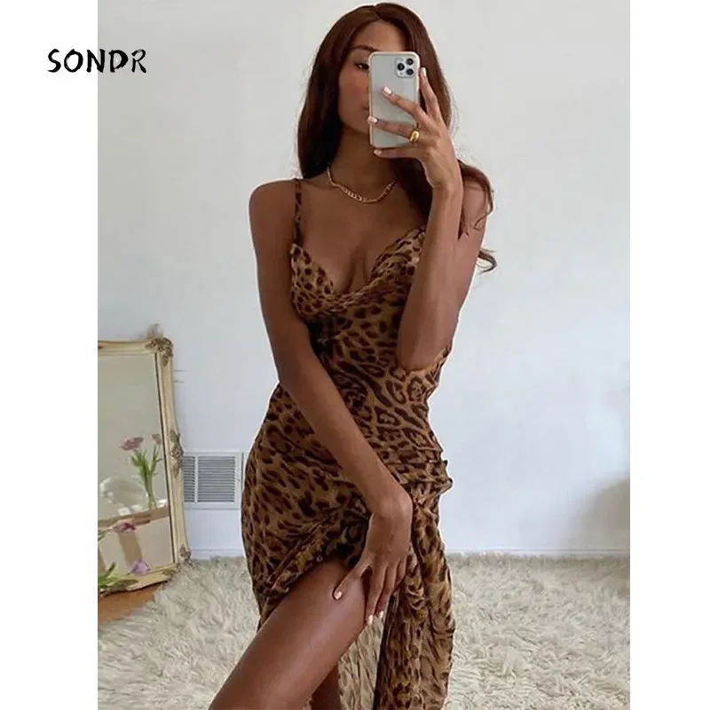 

Leopard Print V-neck Sexy Bodycon Long Dress Women Lace Up Backless Fashion Summer Dresses Female Straps Party Beach Vestidos