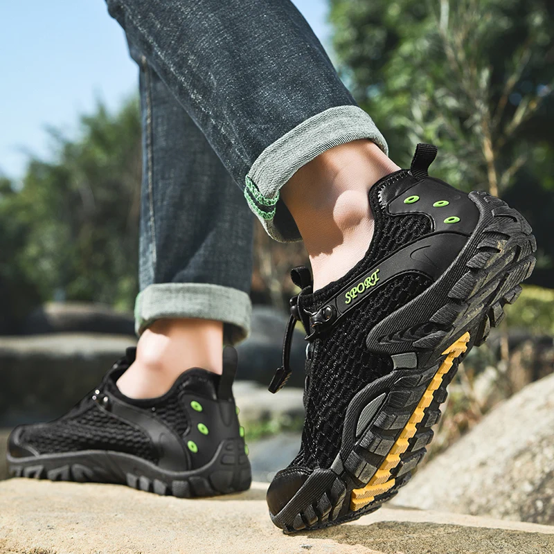 JIEMIAO Summer Mountain Trekking Shoes Mesh Breathable Men Sneakers Outdoor Non-Slip Sport Hiking Shoes Quick-dry Water Shoes