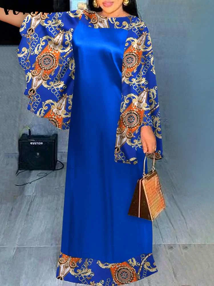 

VONDA Y2K 2022, женское винтажное длинное платье большого размера, уличный длинный сарафан с принтом, женские повседневные праздвечерние чные пла...