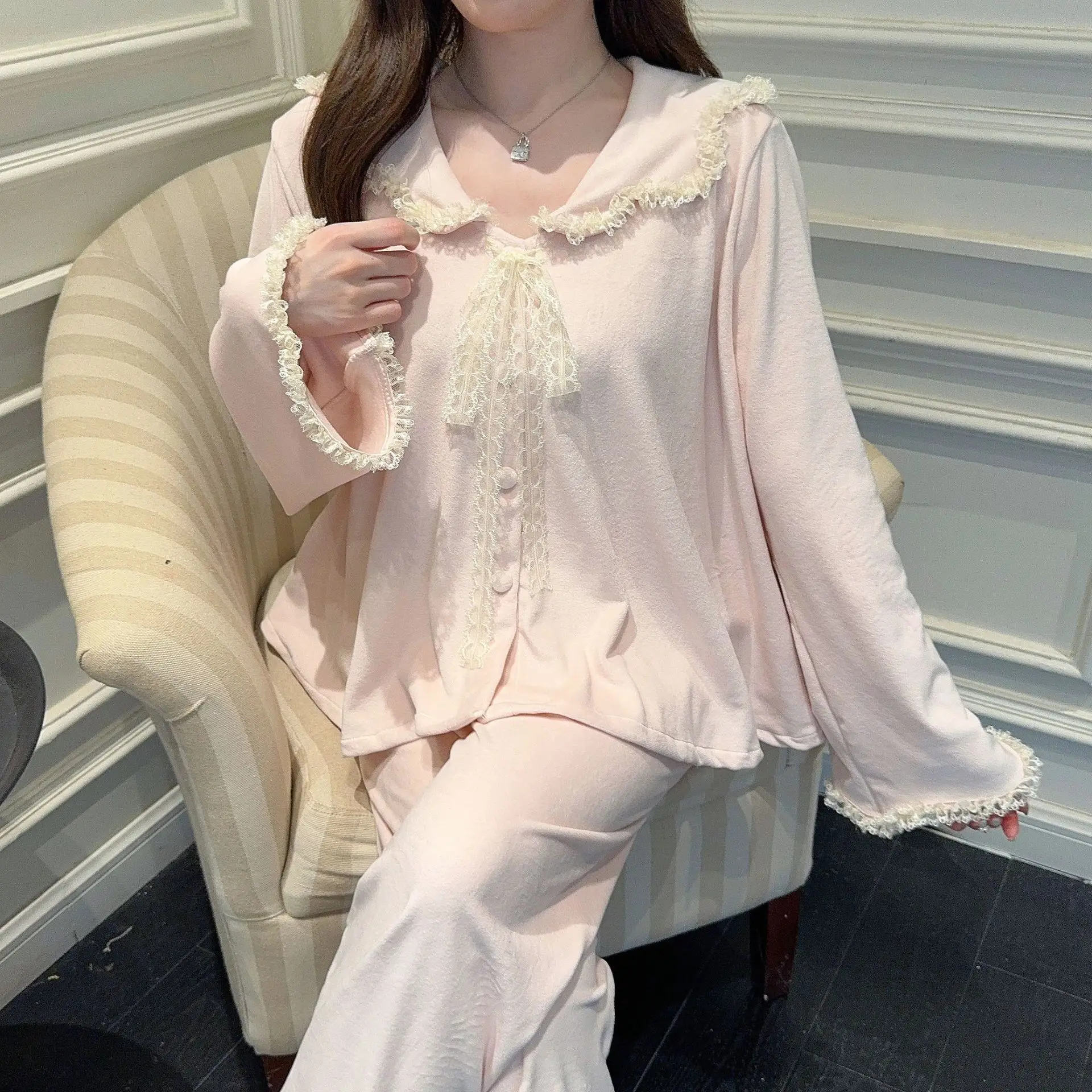 Утолщенные теплые женские островные бархатные пижамы осень-зима удобная