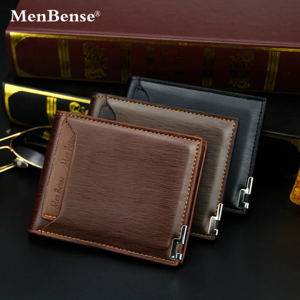 

PU leather Solid Color Men's Wallet Purse Short Fashion Money Clip Casual Coin Bag Pocket Iron Edge Draw Card Wallets Card Pack