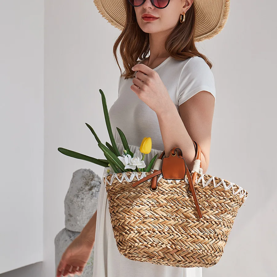 

Fashion Woven Bags for Women 2022 Summer Large Capacity Hand Made Holiday Beach Cabbage Basket Women's Bag Shopper