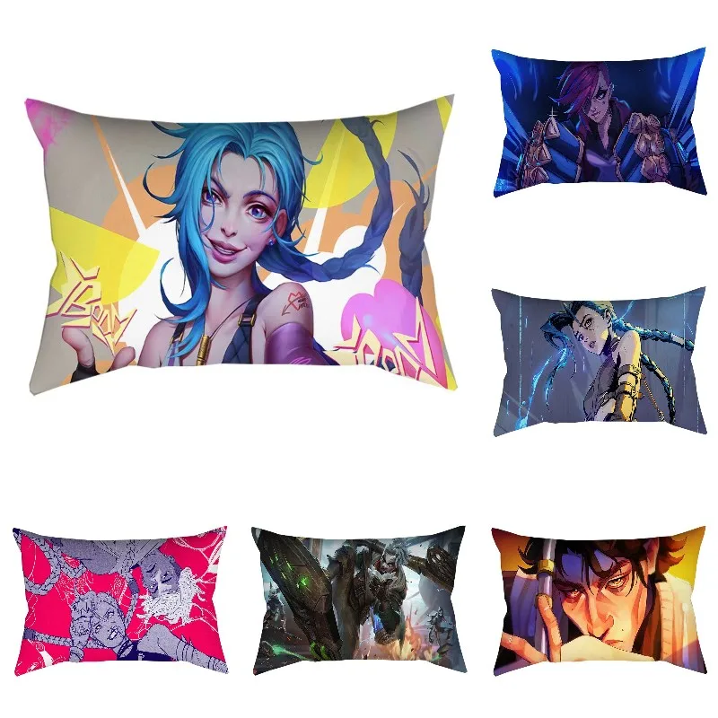 

Hot Anime League Of Legends Pillowcase Game Arcane Jinx Pillow Covers Decorative For Home Diy Printed Car Office Cushion Case