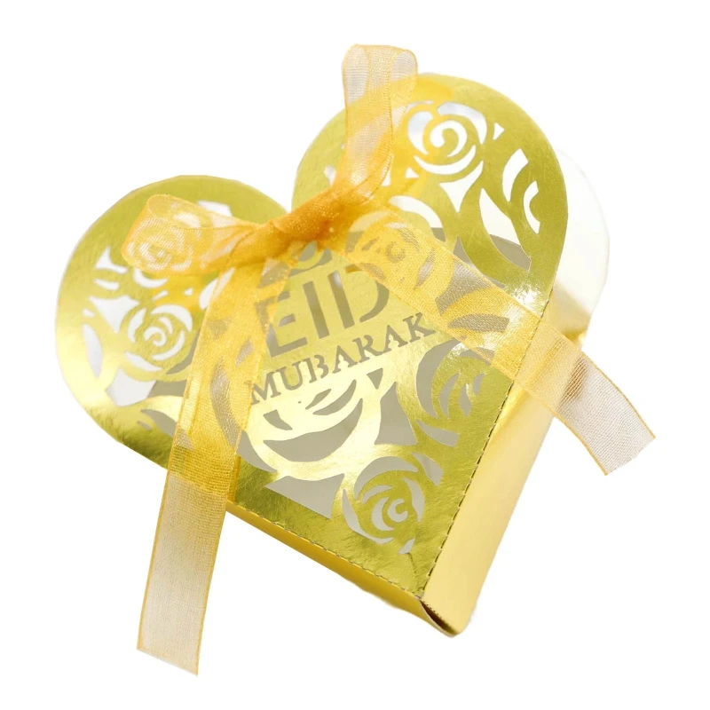 

50pcs Eid Mubarak Gift Candy Box Ramadan Decoration Rose Hollow Heart Chocolate