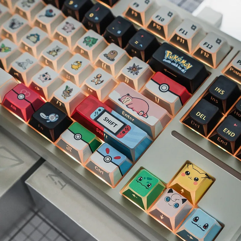 Фото Клавиатурные колпачки Pokemon Mint Candy Reflected Shadow с прозрачной гравировкой сбоку, магнитные, PBT, оригинальные заводские №1