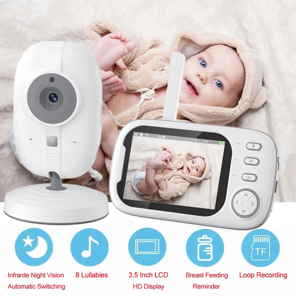 New 3.5 Inch Baby Monitor Camera Video Recording VOX Two Way Audio Temperature Monitoring