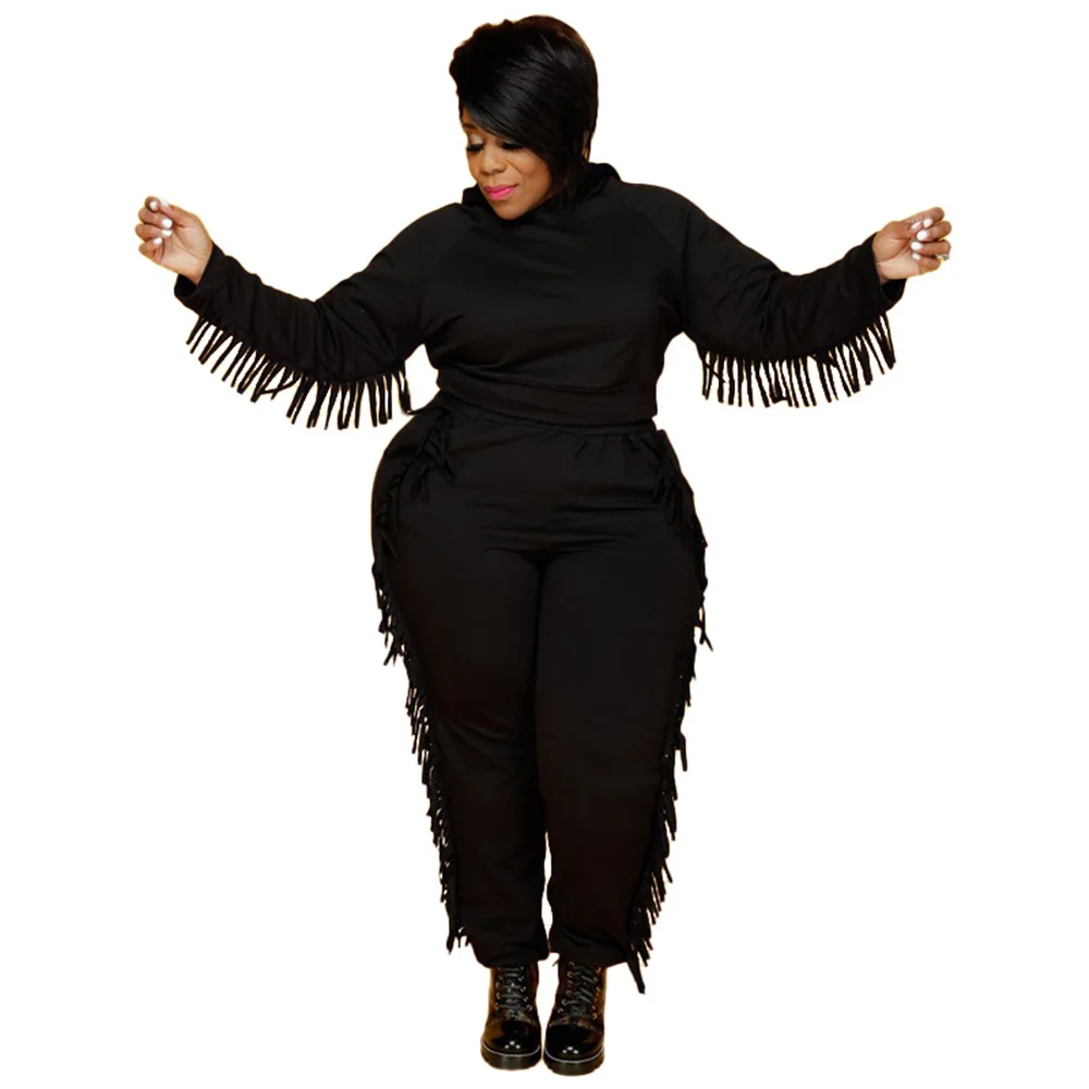 Женская Осенняя одежда размера плюс Sweatsuit однотонный Повседневный Спортивный