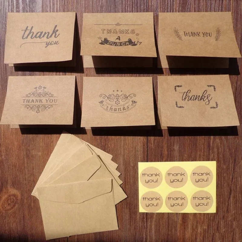 

1Set Cards Wedding Party Invitation kraft paper Thank you sticker+envelope+folded card DIY Blank inside Postcard 10X7.5CM