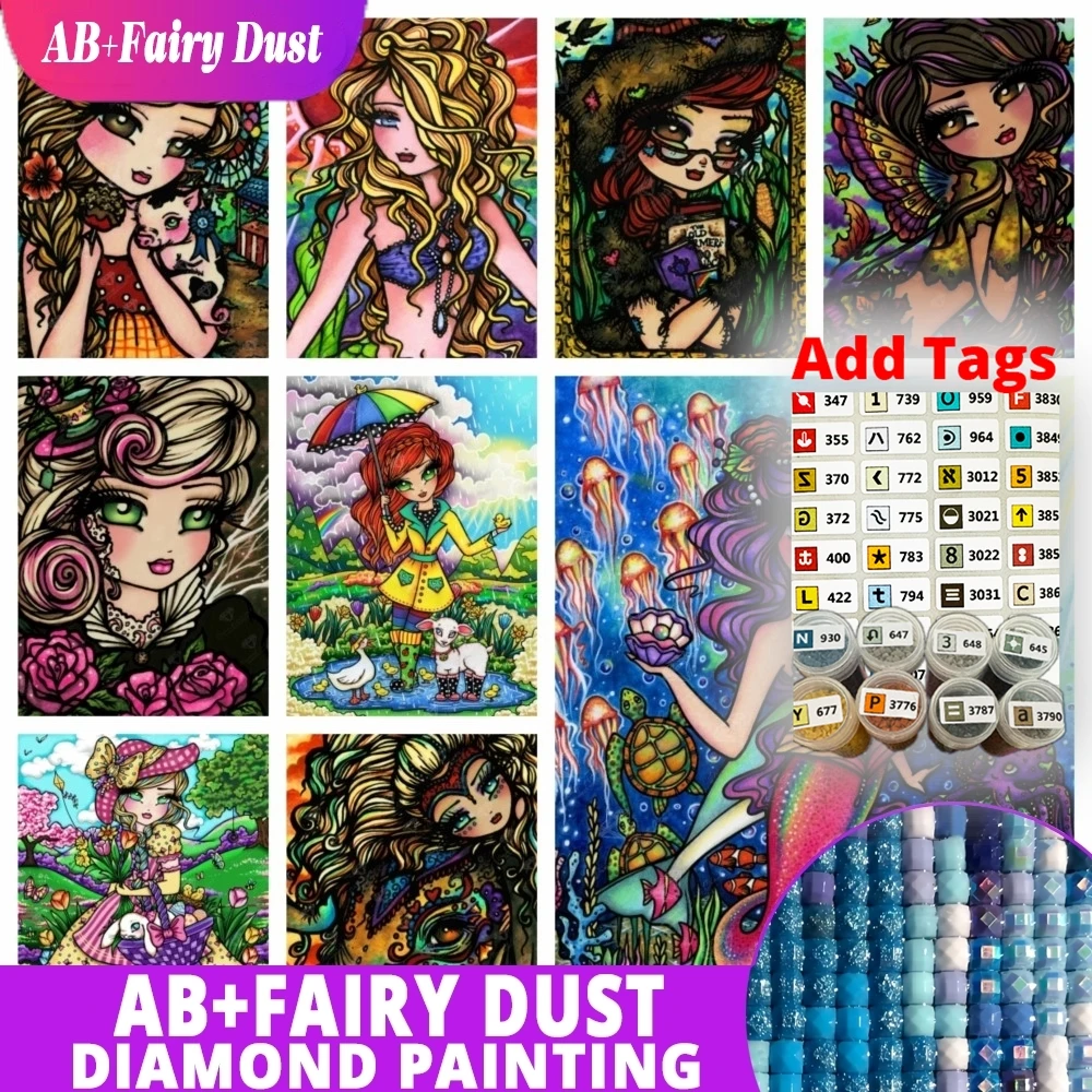 Фото AB Фея Пыль Новый Узор Мультфильм Девушка Картинки 5D DIY Алмазная Картина Мозаика Искусство Вышивка Крестом Ремесло Декор Спальни Горный Хрусталь C