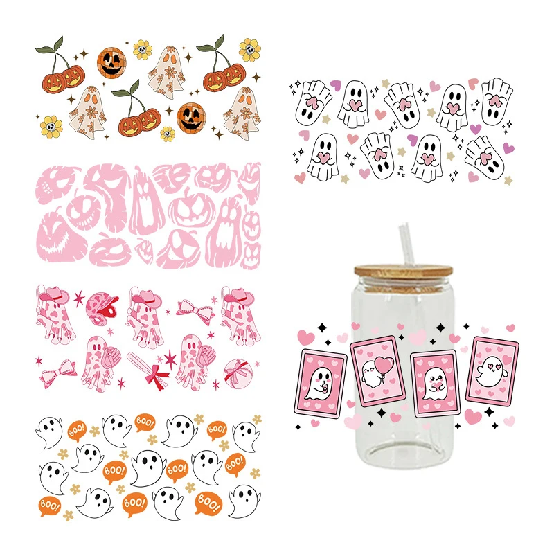 3D УФ DTF Хэллоуин Наклейка Зеркало Тыква Водостойкая Переводная Пленка DIY Для