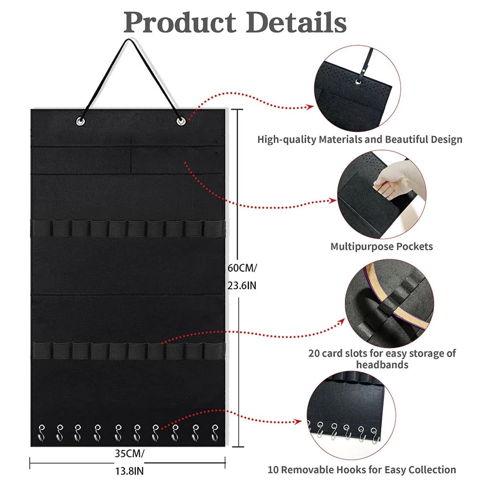 40 grids Hanging Wall Headband Holder For Women Felt Hairbands Organizer  Bow Storage Hairpins Hair Accessories Display Stand