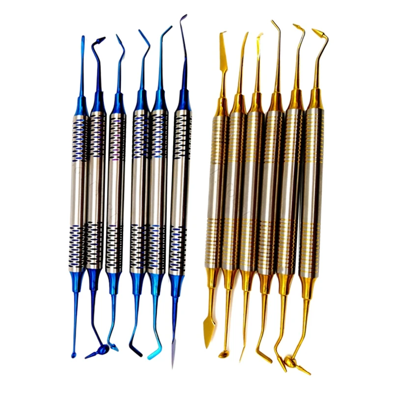 

12 Pcs Composite Resin Filling Spatula Titanium Plated Head Resin Filler Set, 6 Pcs Blue & 6 Pcs Yellow