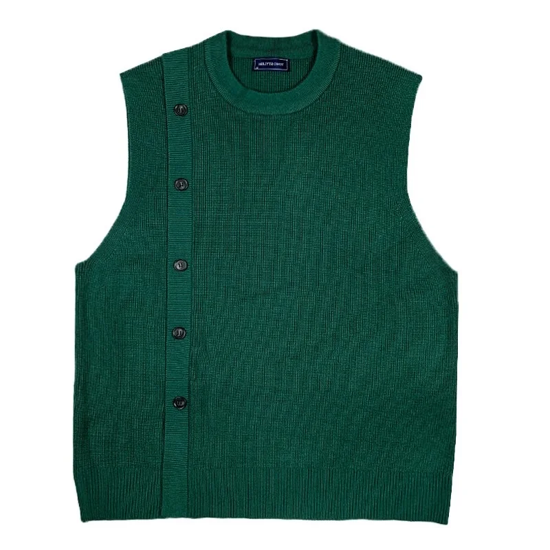 Свитер-жилет мужской простой универсальный с круглым вырезом однотонный без