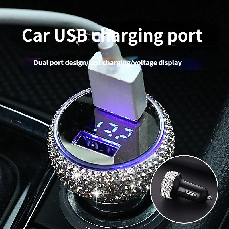 

Сияющее автомобильное зарядное устройство USB Type C с двумя портами адаптер для быстрой зарядки смартфона светодиодный цифровой дисплей Воль...