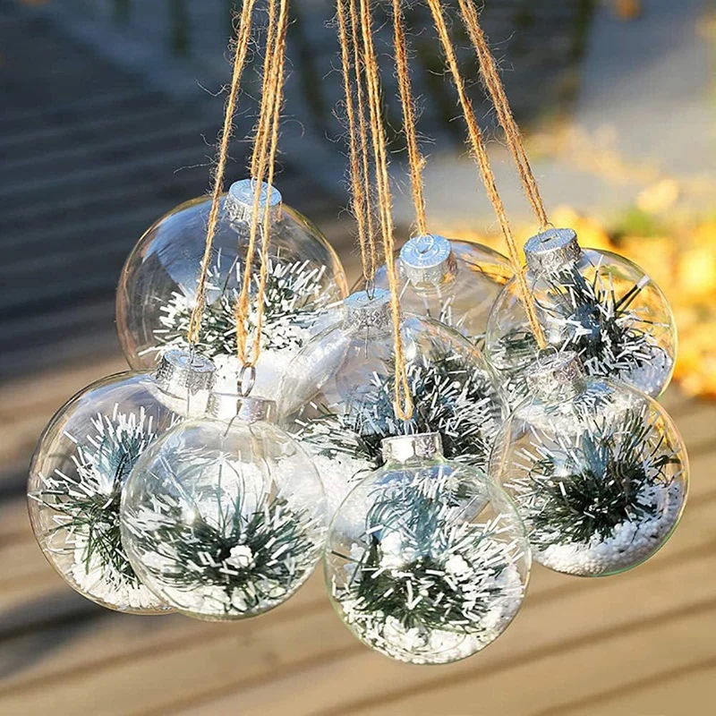 

Круглые прозрачные Рождественские шары, 15 шт., Заполняемые Рождественские елочные шары «сделай сам», изготовленные из пластика, Рождествен...